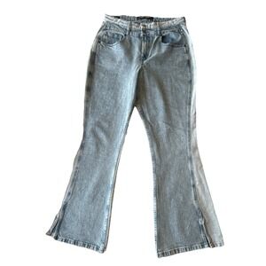 Social Tourist Ultra High Rise Flare Jeans‎ Women's W31R Blue 2 Tone Split Hem